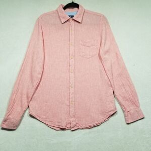 Ben Sherman Mens Small Linen Blend Shirt Long Sleeve Button Down Woven Pink